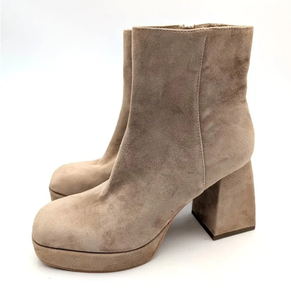 Dolce Vita Ulyses Platform Ankle Boots Square Toe Women's Beige Size US8.5 EU39